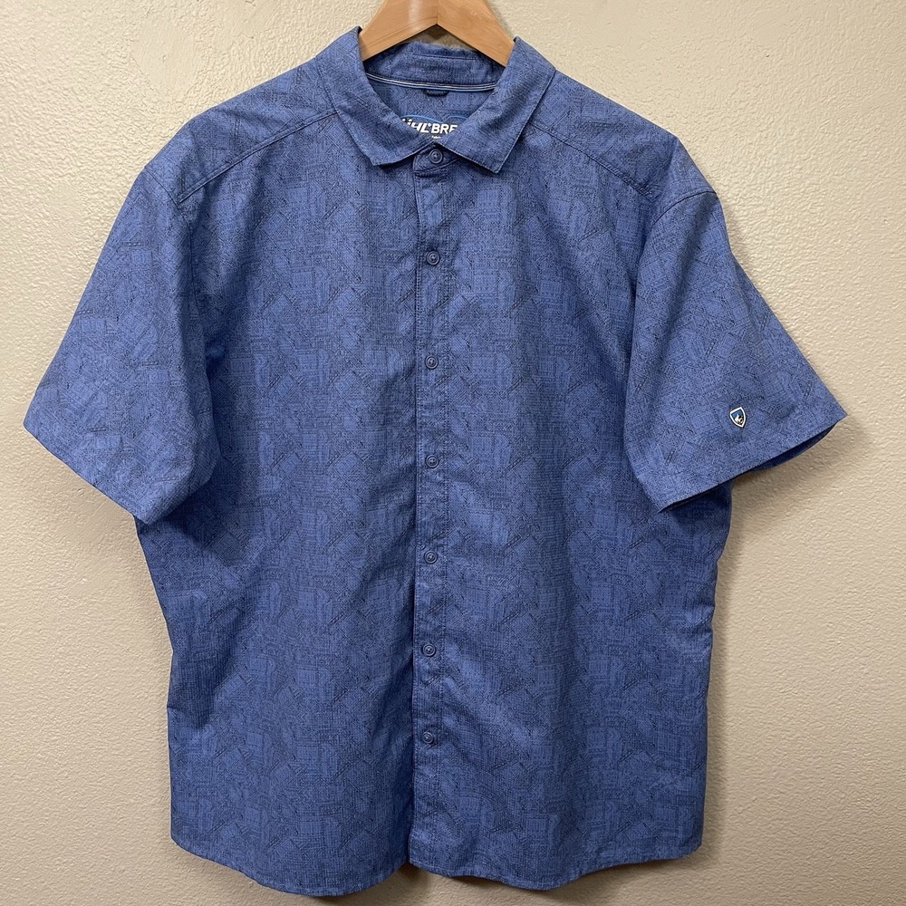 Kuhl Breeze Men's Short Sleeve Shirt Blue Pattern Resort Cruise Size XL EUC